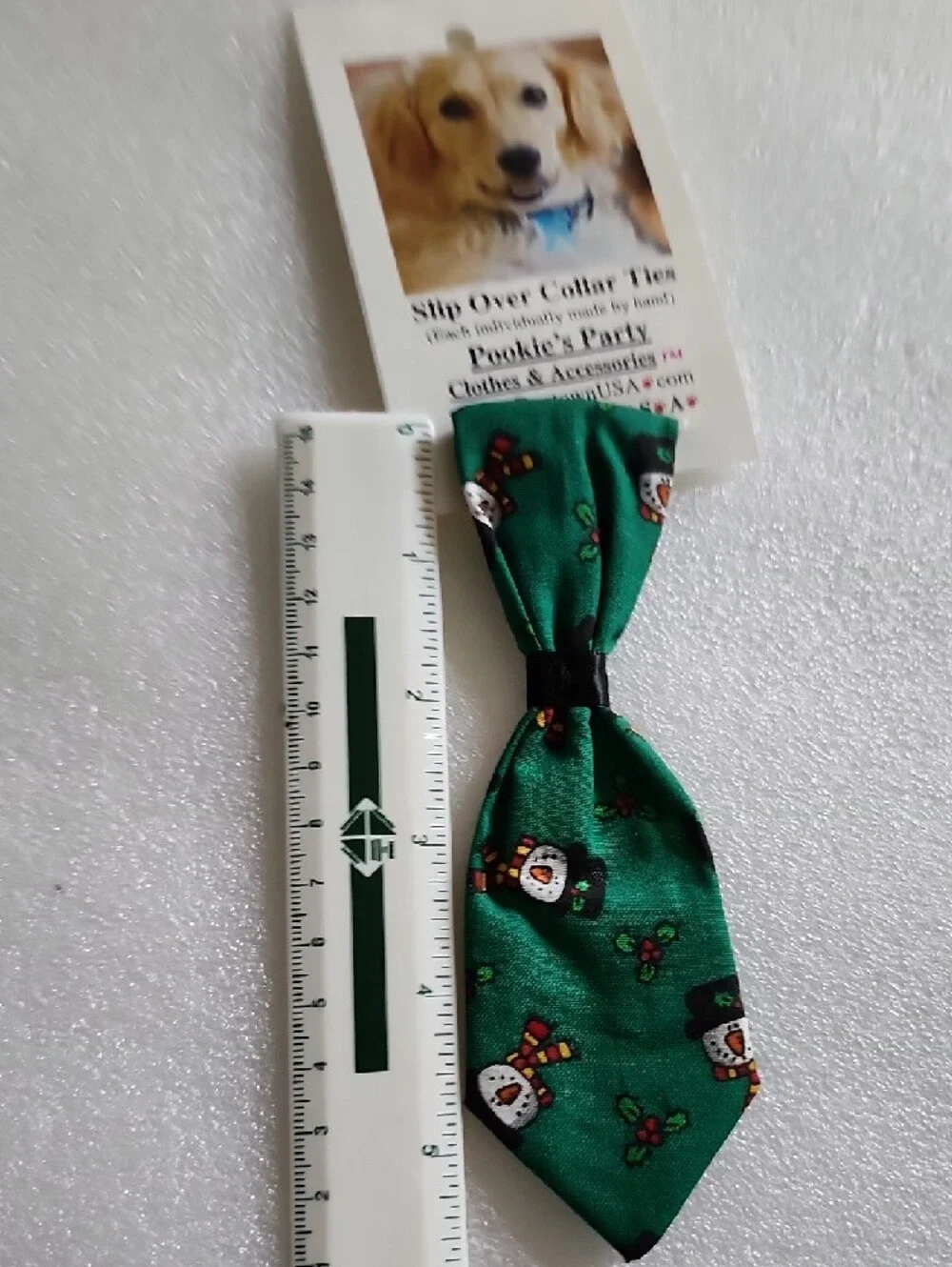 Pookie's Party Green Snowman Slip-Over Dog Tie